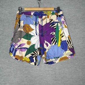 Vilagallo Size 38 Floral Shorts Size 38 Drawstring Retro Dolphin Hem‎ Bold Print